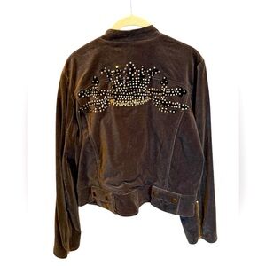 For Love and Liberty Johnny Was Brown Velvet Rhinestone Jacket  L